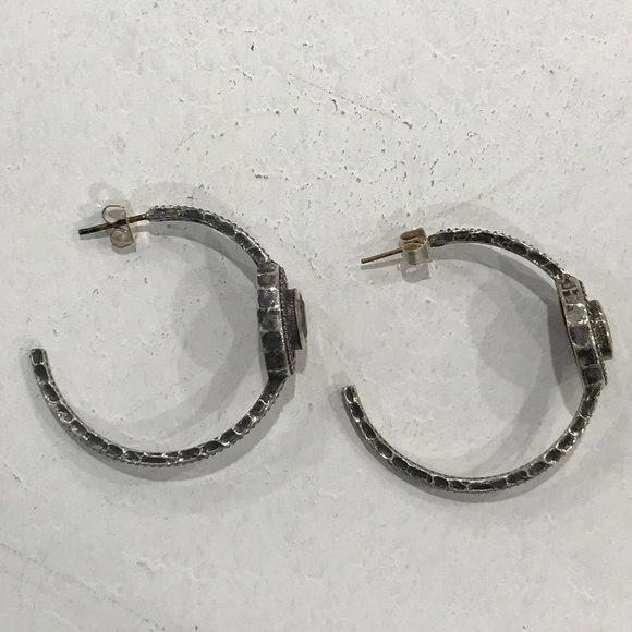 VINTAGE SILVER LABRADORITE TALEN HOOP EARRINGS - Picture 3 of 3